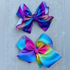 JoJo Siwa Signature Large Hair Bows LOT OF 2 – Pastel Rainbow & Rhinestones